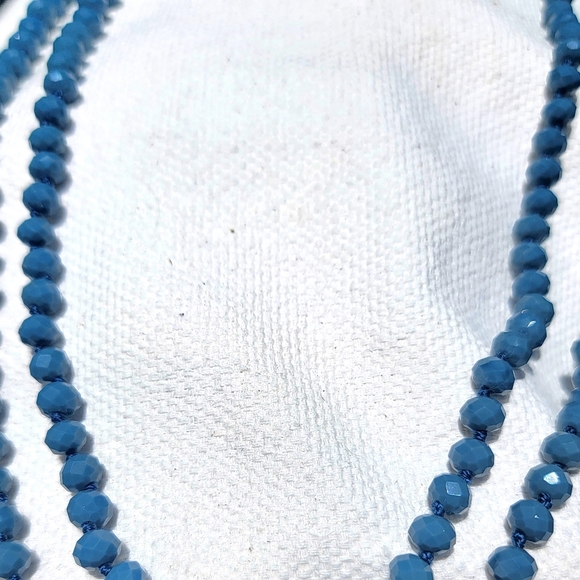 Vintage Faceted Denim Chalcedony Necklace Hand Knotted Denim Color 60" - Picture 3 of 5